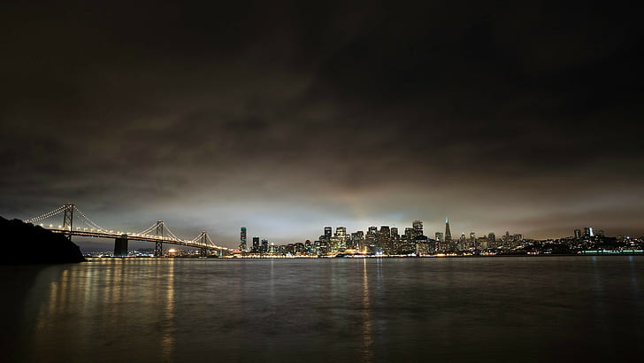bridge, clouds, Oakland Bay Bridge, San Francisco, Skyscraper