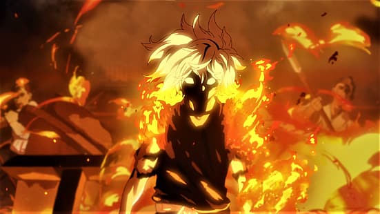 white hair, smiling, Hell's Paradise: Jigokuraku, gabimaru, yellow eyes,  blurry background, blurred, anime, Anime screenshot, anime boys