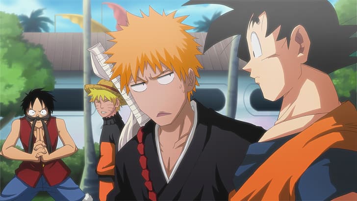 Uzumaki Naruto, Monkey D. Luffy, Kurosaki Ichigo, Son Goku, HD wallpaper