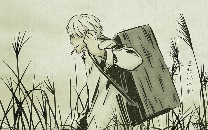 black and white sketch of man, Mushishi, anime, fantasy art, Ginko (Mushishi)