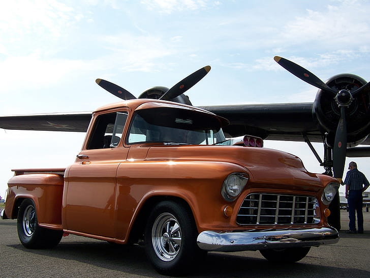 1956 fully blown big block,  note the scoop on hood cars hot rods truck HD, HD wallpaper