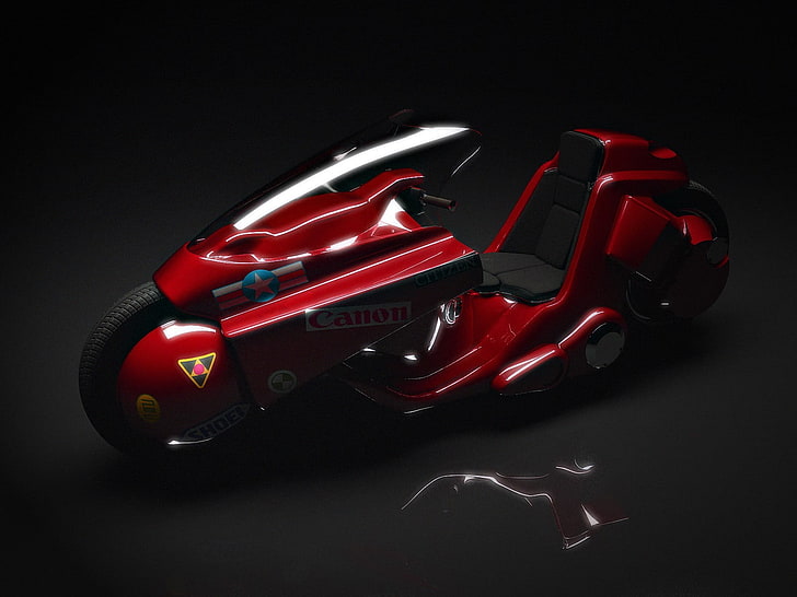 red concept motorcycle, Akira, studio shot, black background, HD wallpaper