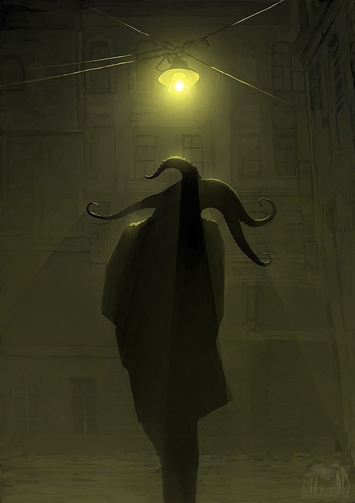 yellow light bulb, surreal, artwork, concept art, H. P. Lovecraft