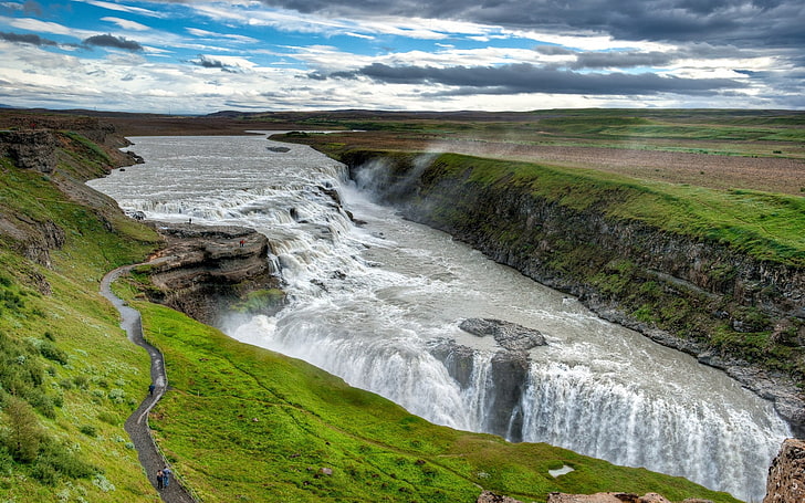 nature, landscape, river, waterfall, gullfoss, Iceland, scenics - nature, HD wallpaper