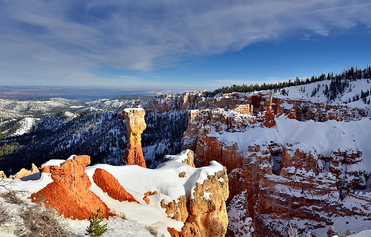 brown mountain covered with snow, utah, bryce canyon national park, utah, bryce canyon national park, HD wallpaper