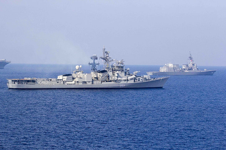 military, ship, INS Ranvijay (D55), JS Akizuki (DD-115), nautical vessel
