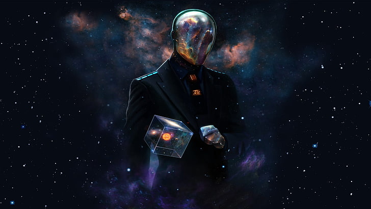 man wearing gray mask in the galaxy wallpaper, space, stars, abstract, HD wallpaper