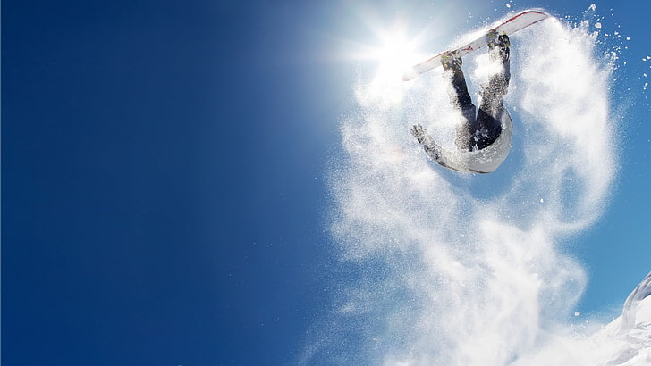 white snowboard, sky, winter sport, cold temperature, nature, HD wallpaper