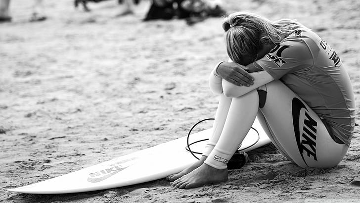 Surfing, Surfer, Girl, Sport, Nike, Bw, land, child, one person