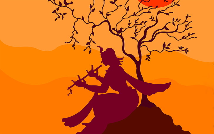 HD wallpaper: Krishna Playing Flute Under Tree, person playing flute  illustration | Wallpaper Flare