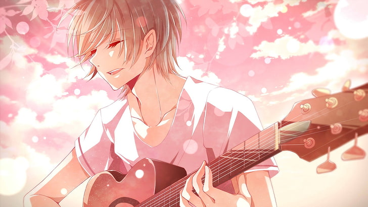 Lexica - Black young men playing guitar on a cloud and looking to the moon,  anime style, detailed