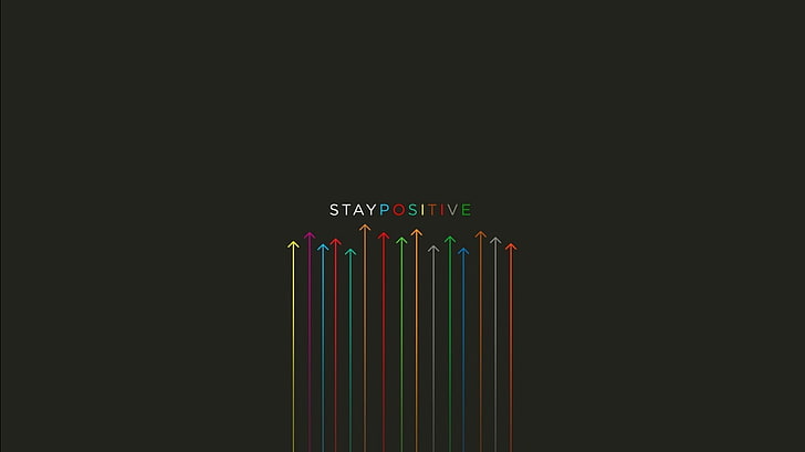 stay positive text overlay, green, yellow, black, reeds, minimalism, HD wallpaper