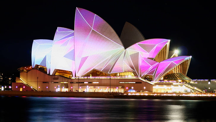 two pink and white dome tent, Sydney, Sydney Opera House, night, HD wallpaper
