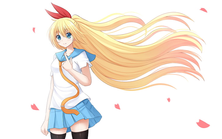 female anime character in white and blue school uniform illustration