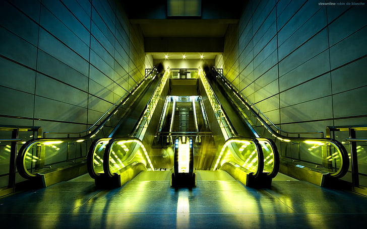 subway, symmetry, transportation, illuminated, architecture, HD wallpaper