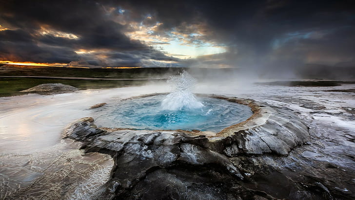 clouds, hot spring, mist, geysers, water, Iceland
