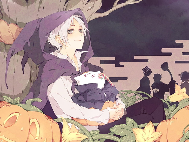 Takashi Natsume wallpaper, tree, anime, candy, pumpkin, Halloween