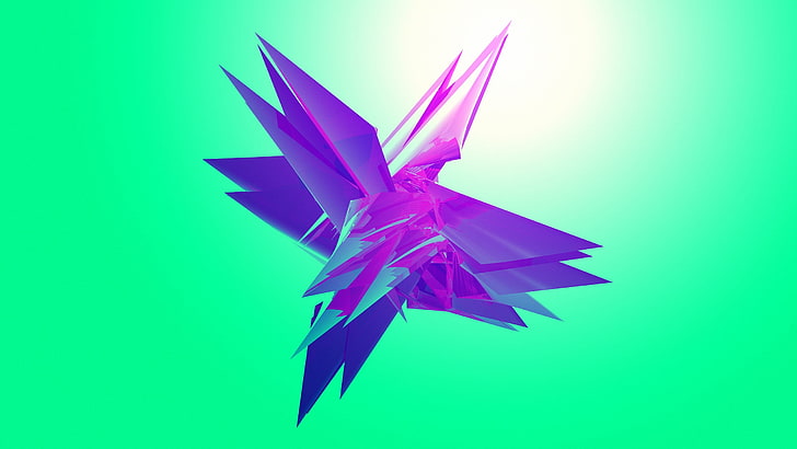 purple crystal illustration, abstract, digital art, shapes, paper