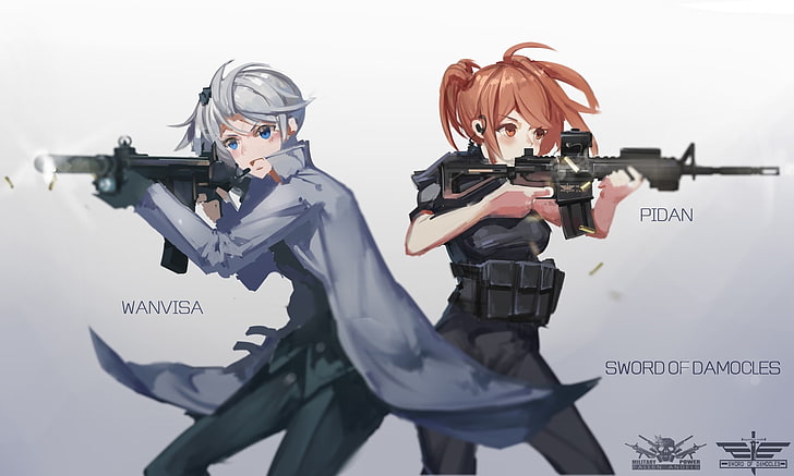 anime, anime girls, gun, weapon, two people, rifle, holding, HD wallpaper