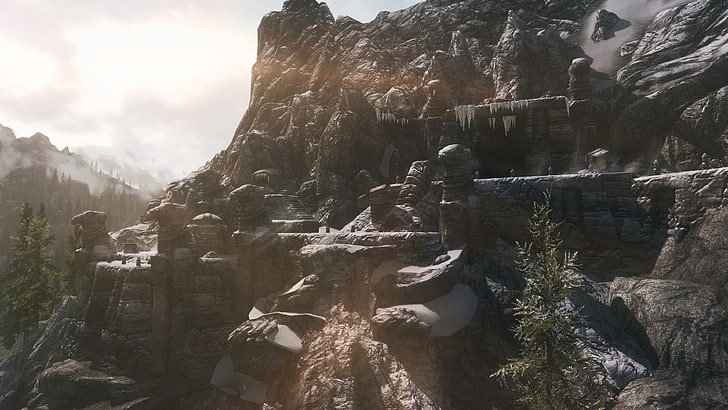 rock formations, The Elder Scrolls V: Skyrim, nature, day, mountain, HD wallpaper