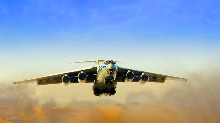 Dust, The plane, Flight, Russia, Engines, Dunes, The Il-76