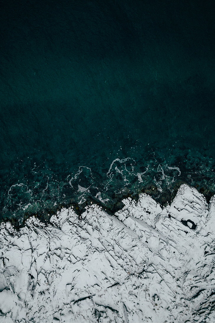 Aerial, Waves, Beach, Fredvang, Norway Wallpaper