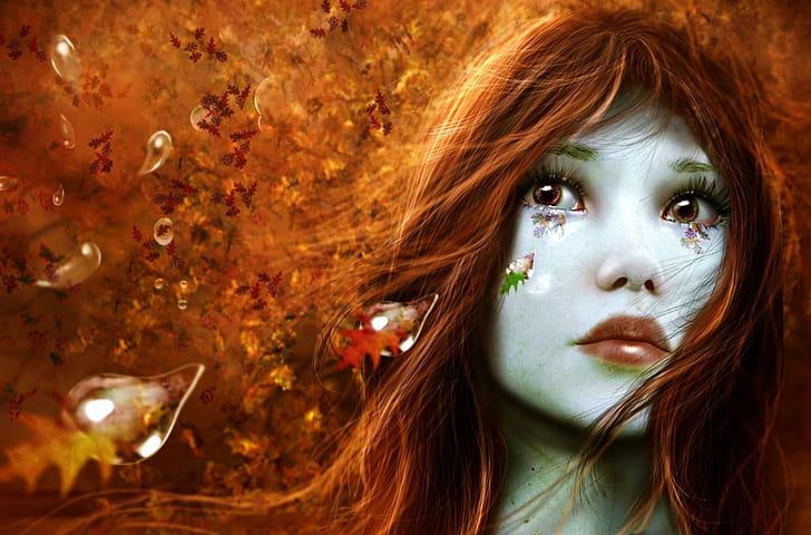 ★..teardrop..★, woman with red hair illustration, splendor, HD wallpaper