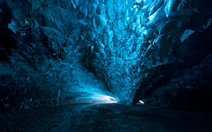 cave, ice, blue, nature, icicle, dark, Windows 10, glaciers HD wallpaper