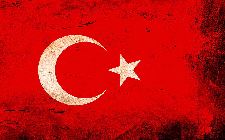 red and white star print textile, Turkey, flag, grunge, no people, HD wallpaper