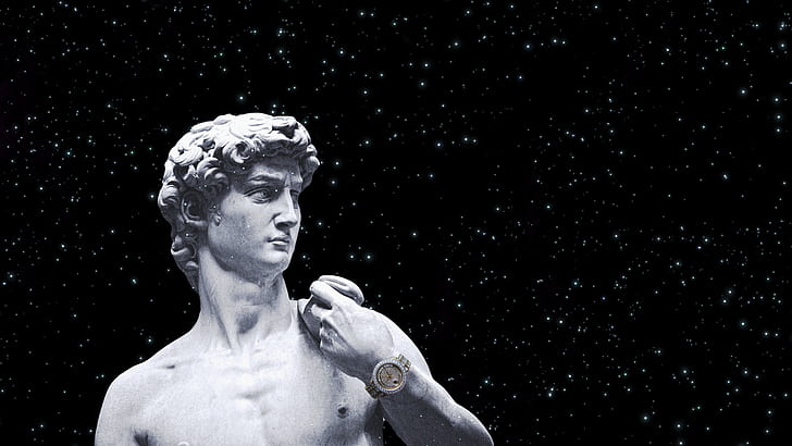 Gold Watch, Marble, Rolex, space, stars, Statue of David, HD wallpaper