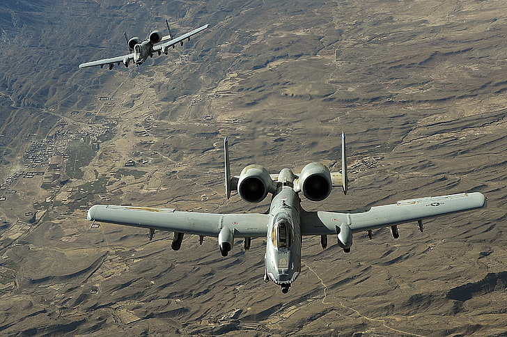 two gray air crafts, airplane, military, Fairchild Republic A-10 Thunderbolt II