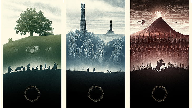 The Lord of the Rings HD, 3 panel board painting of silhouette photo f people