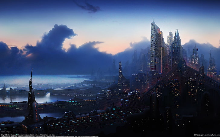 aerial view of city, futuristic, futuristic city, digital art, HD wallpaper