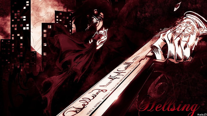 anime character holding gun illustration, Alucard, Hellsing, indoors, HD wallpaper