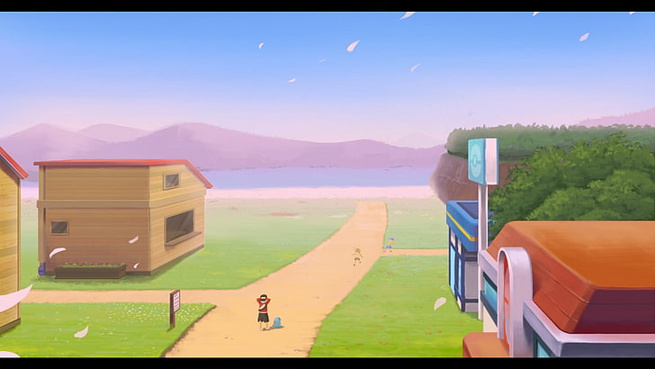 Pokemon game screenshot, Pokémon, video games, sky, mountain, HD wallpaper