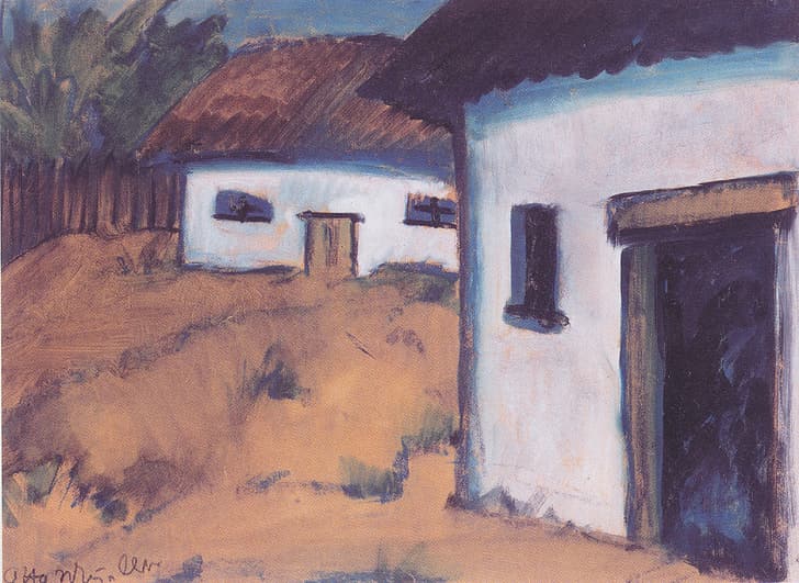 the fence, home, hut, Expressionism, Otto Mueller, ca1928, Gypsy Hutt