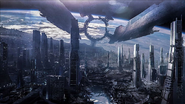 Destroyed Citadel, Effect 3, art, space, Mass Effect 3, space station, HD wallpaper