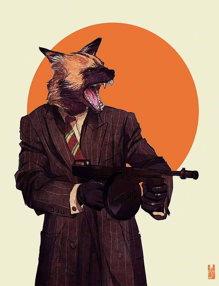 wolf holding rifle illustration, Kim Nguyen, Zarnala, character design, HD wallpaper