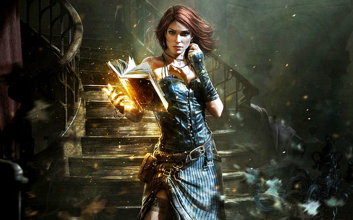 The Witcher, Triss Merigold, Books, Magic, Women, Video Game, HD wallpaper