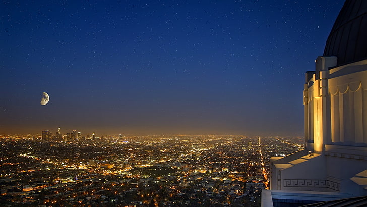 city buildings, cityscape, lights, Los Angeles, city lights, observatory, HD wallpaper