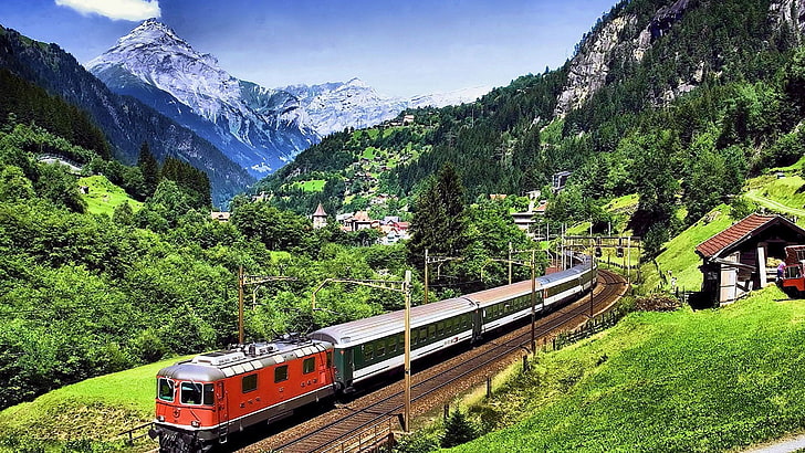 naturaleza, paisaje, tren, plant, rail transportation, train, HD wallpaper