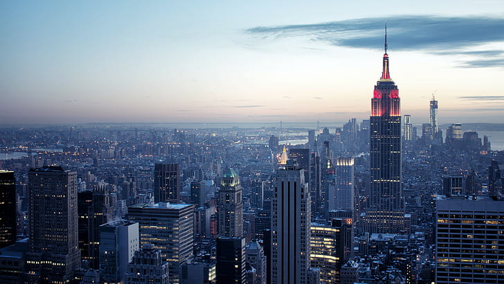 light, twilight, Rockefeller Center, sky, sunrise, blue, New York