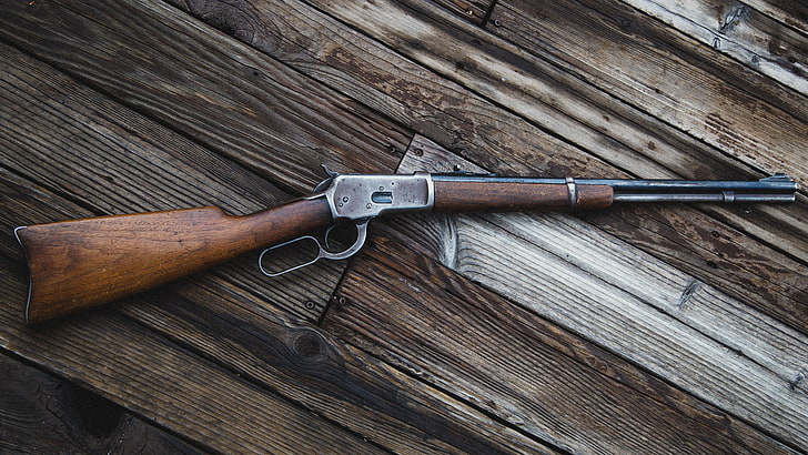 black repeating rifle, weapons, Winchester, Model 92, wood - material, HD wallpaper
