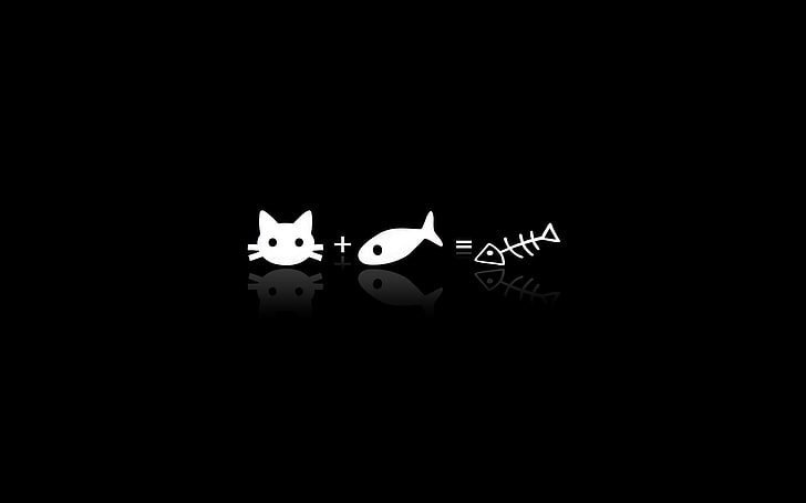cat and fish illustration, BACKGROUND, BLACK, SIGN, BONES, ANYWAY