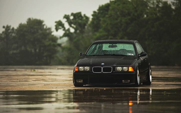  Fondo de pantalla HD: BMW M3 E36 Negro Coche Lluvia |  Llamarada de papel tapiz