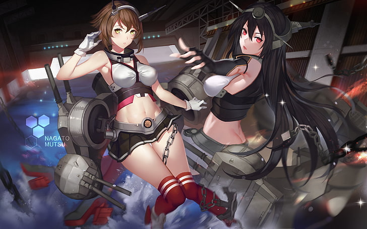 two brown and black-haired female characters, Kantai Collection, HD wallpaper