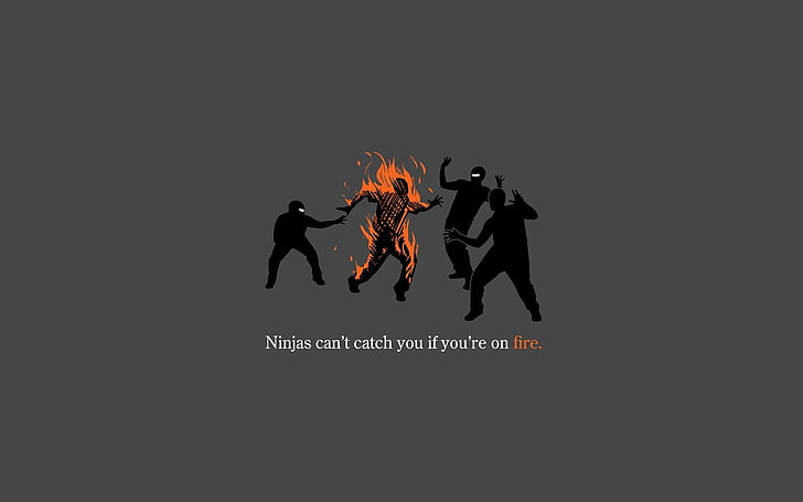 person in fire illustration, ninjas, simple, gray background