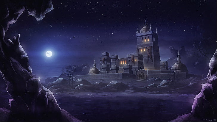 Castles, Moon, Night, HD wallpaper