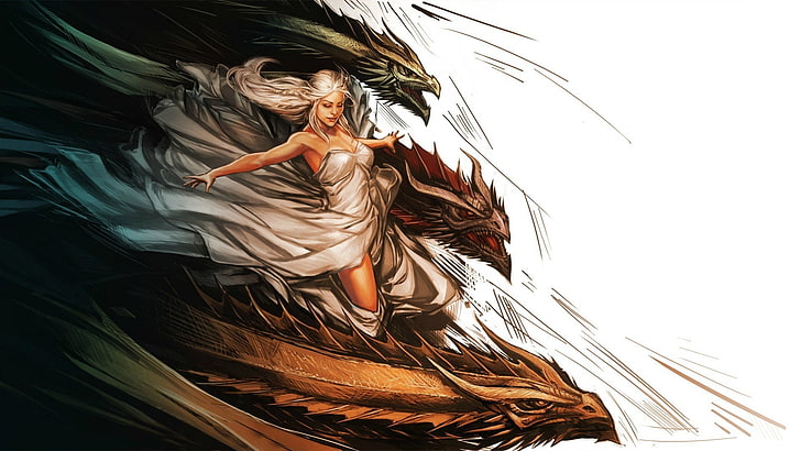 woman and dragons illustration, Game of Thrones, Daenerys Targaryen, HD wallpaper