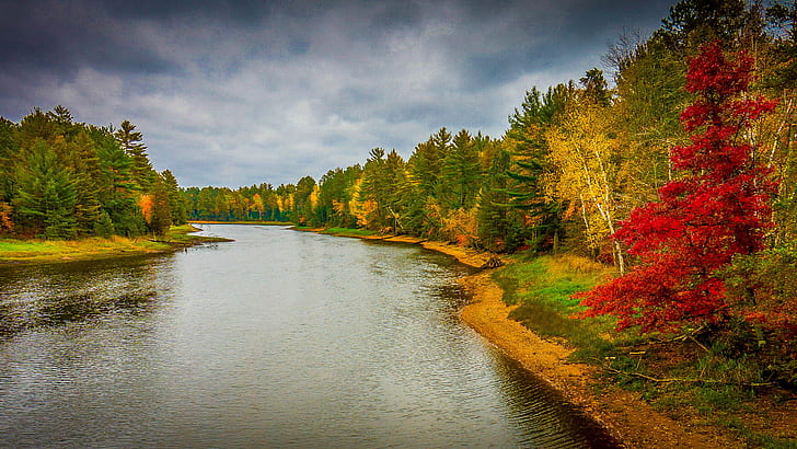 Autumn Riverbank State Park Hudson River In Manhattan County New York Wallpaper Hd 2560×1440, HD wallpaper